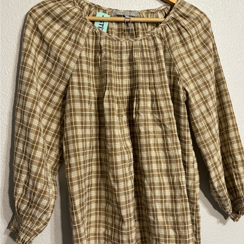 Daniel Rainn Checkered Tan Blouse
